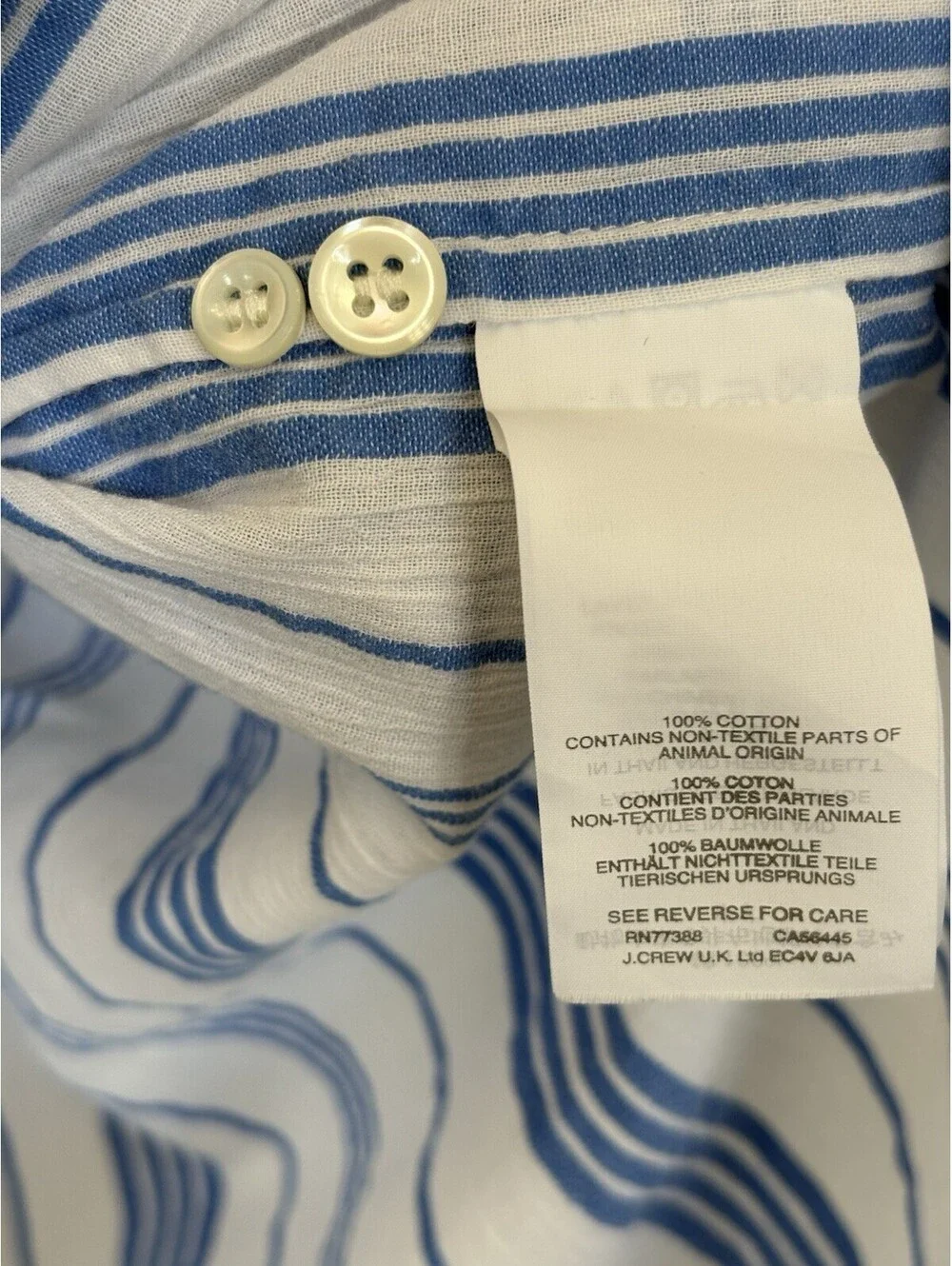 J.Crew Blue/White Striped Woven Cotton Button-Up Long Sleeve Shirt Men's S